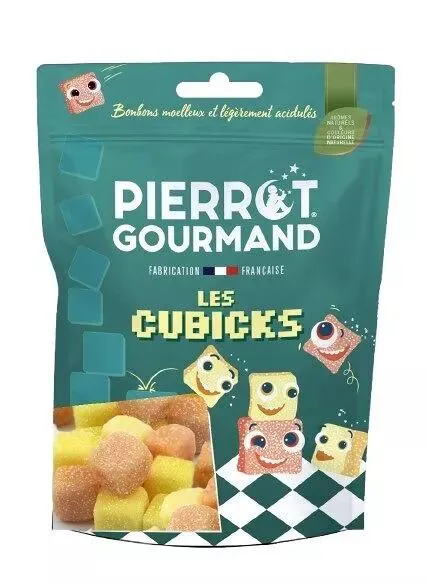 Sachet refermable 100g de bonbons g&eacute;lifi&eacute;s Cubicks